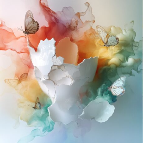 Concept study — white vessel fragments among red and green washes